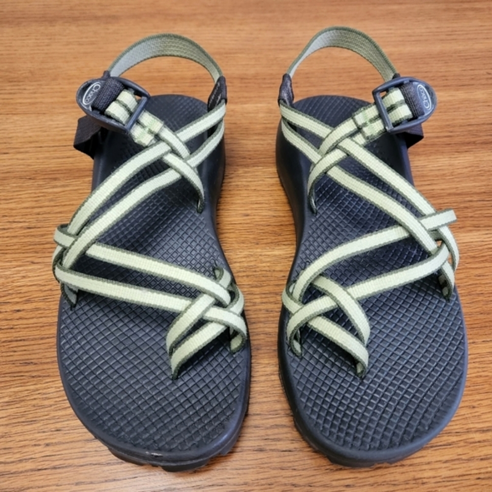 Chaco ZX/2 Classic Sandal in Dark and Light Green Criss Cross Straps